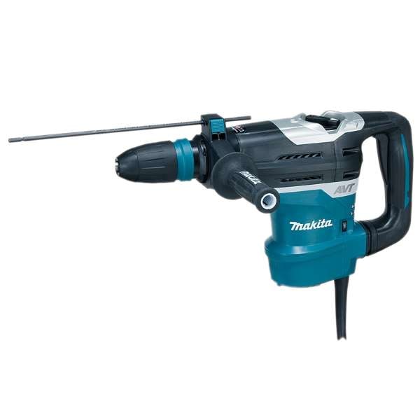 Makita 牧田 HR4013C(110V) SDS-MAX 五坑電錘全機側面圖,配側柄及鑽頭