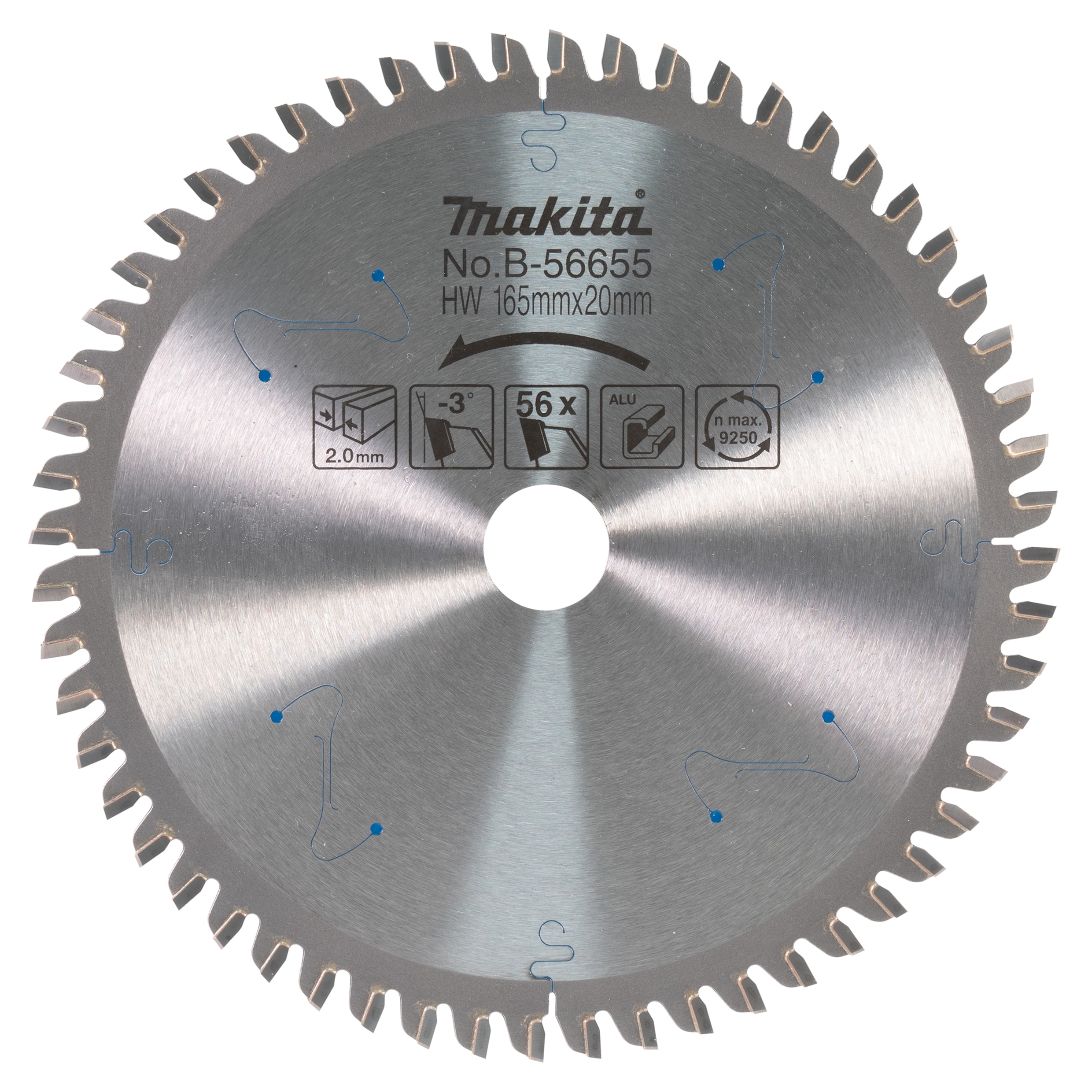 Makita B-56655 硬質合金鋸片165x20x56T(正面)