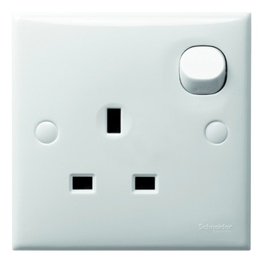 施耐德電氣 S-Classic E15R WE 白色 13A 單位連保護門有掣插座正面圖