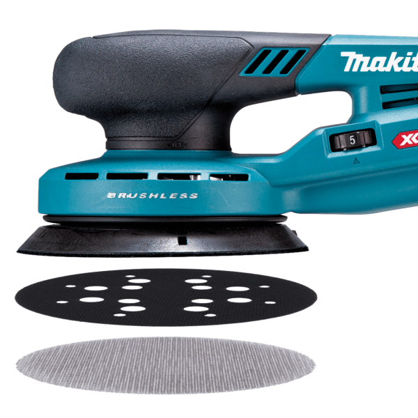 Makita 牧田 BO002CGZ 150mm 底盤、保護片與網狀砂碟的分解特寫