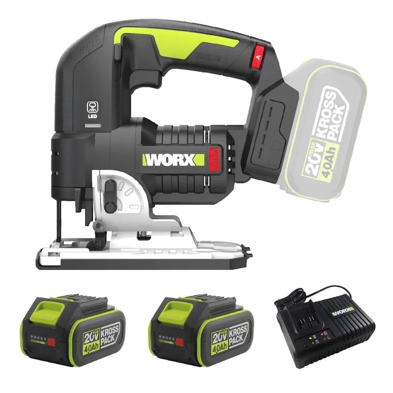 WORX 威克士 WU550.1 20V 無刷曲線鋸套裝,連 4.0Ah 鋰電池 x2 及 6A 充電器 x1
