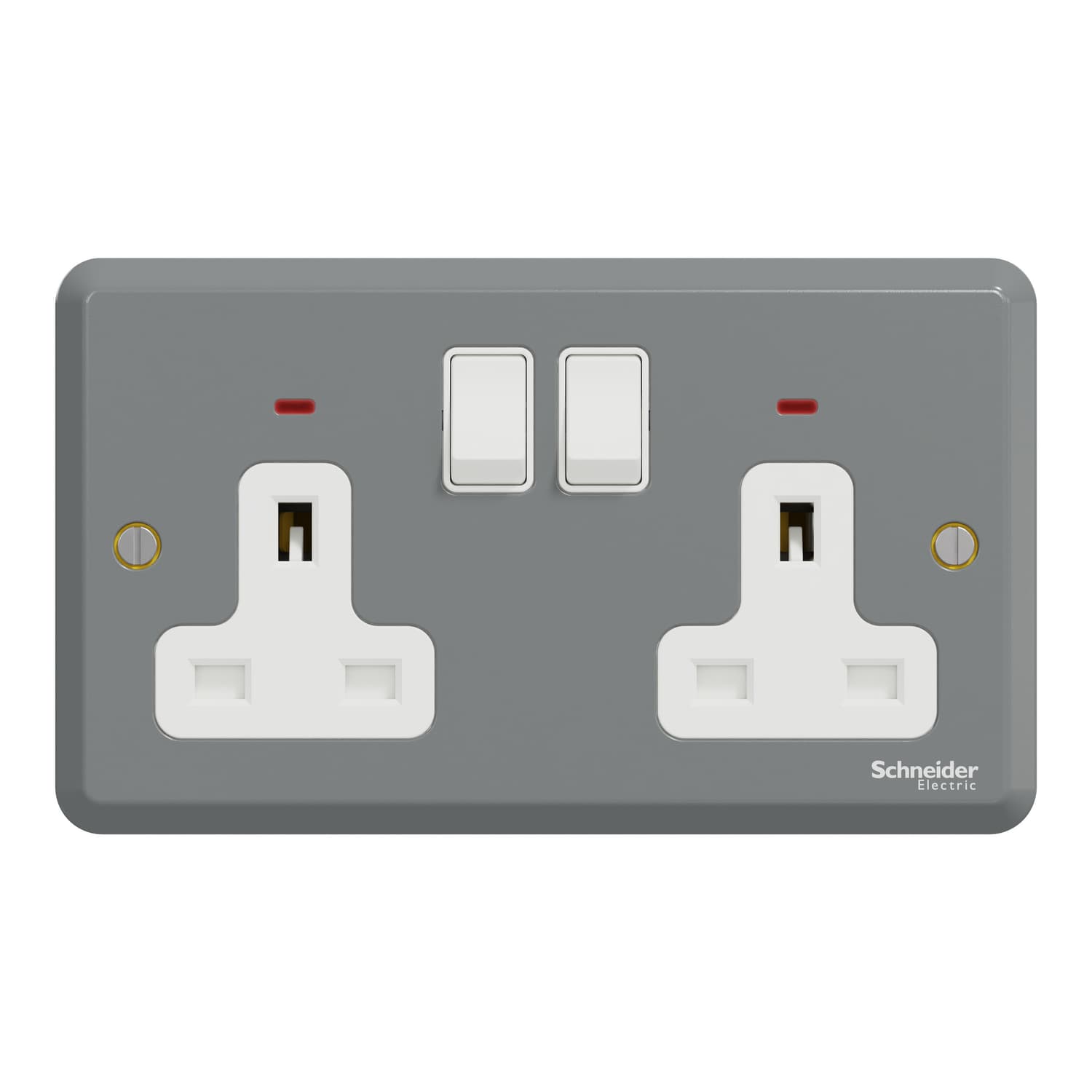 Schneider 施耐德電氣 E30 系列 ESM 防撞鋼面系列 ESMT25DN 13A 兩位 250V 雙極開關插座連指示燈(灰色)