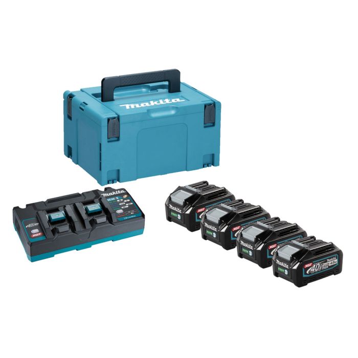 牧田 191U34-1 40V XGT 充電套裝(含雙頭充電器、4個4.0Ah電池及連結箱)