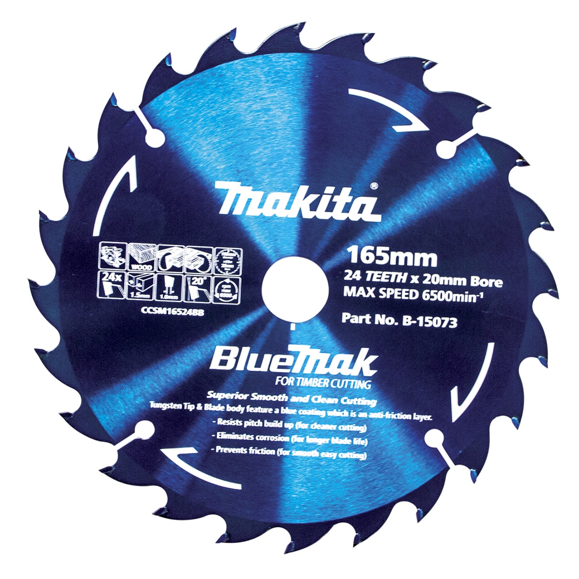 Makita B-15073 165mm 24齒硬質合金鋸片(正面)