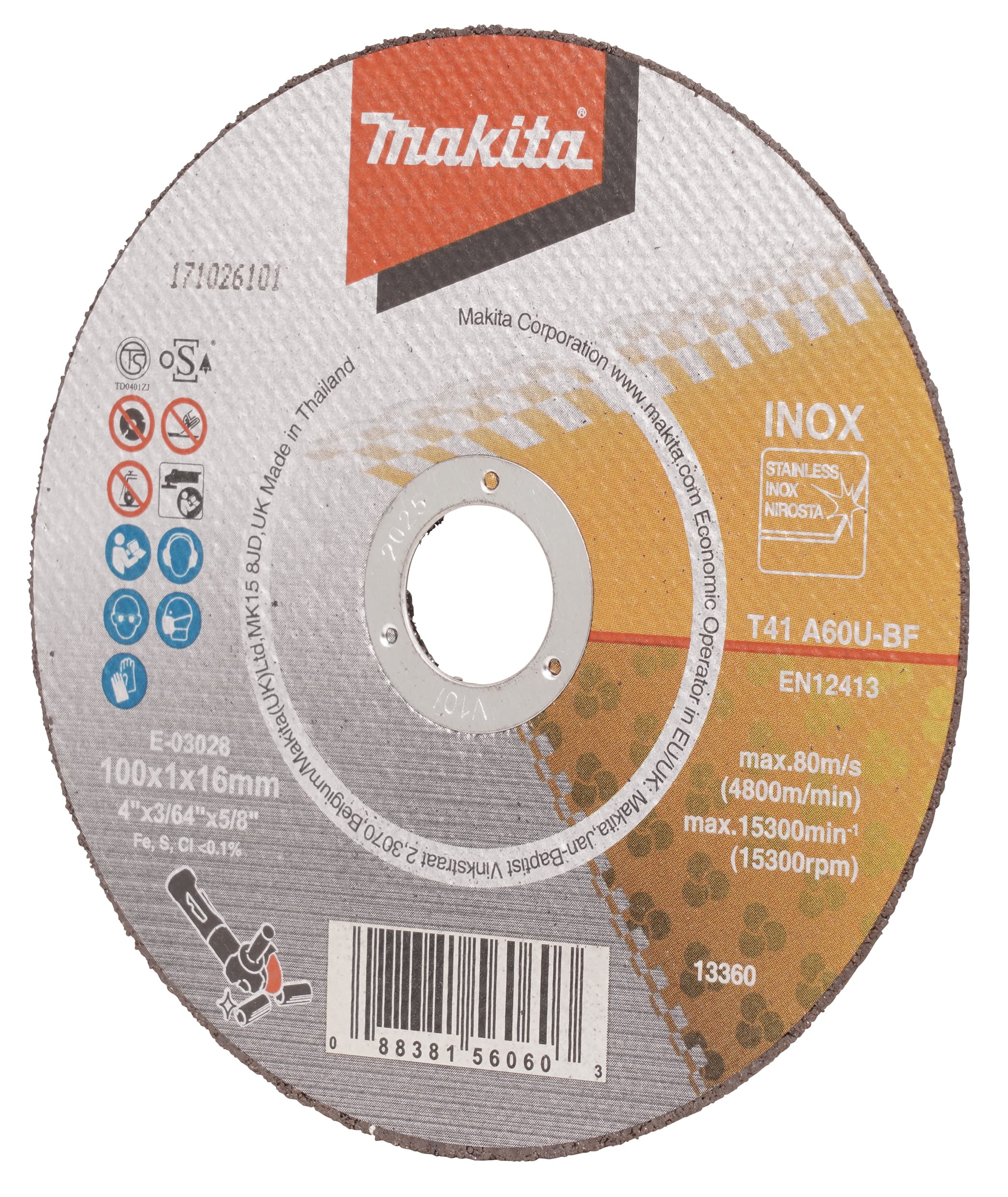 Makita 牧田 E-03028 薄切割砂輪片100X1X16 A60U
