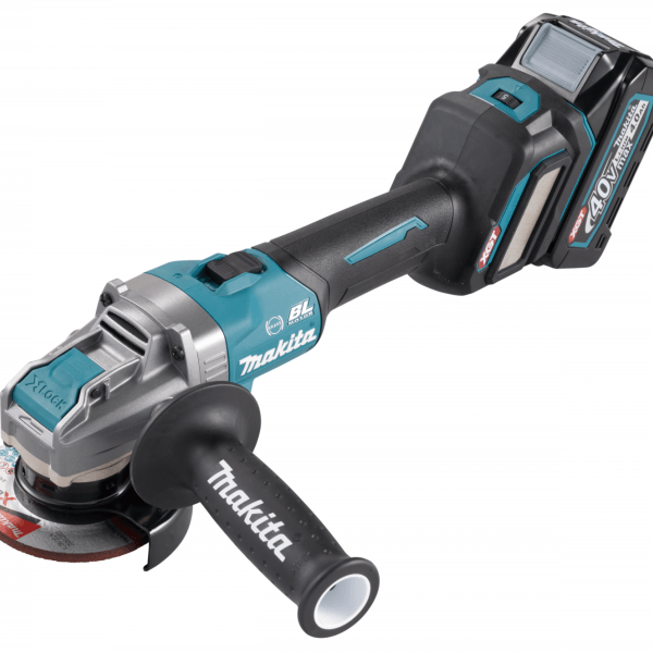 Makita 牧田 GA039GZ 40V 充電式角向磨光機主體,配側柄及 X-LOCK 砂輪片