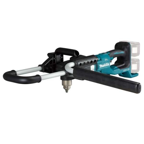 Makita 牧田 DDG460ZX11 18VX2 充電式鑽地機淨機正面全機圖,備有雙手把及雙電池插槽