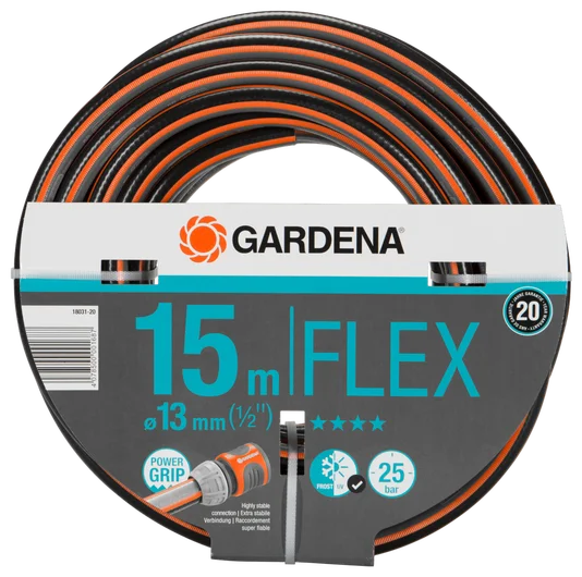 德國 GARDENA 18031-20 Comfort FLEX 13毫米(1/2吋)15米花園水喉白底產品圖
