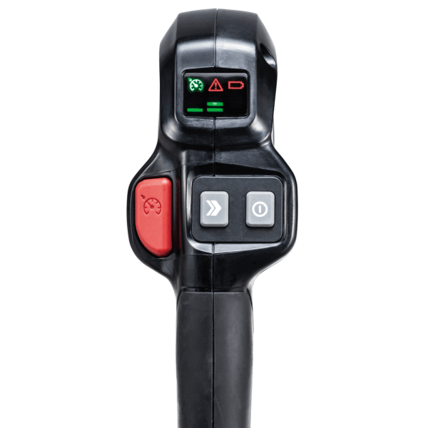 Makita UB004GZ 握把控制面板特寫,設有定速、風速模式、電源按鍵及 LED 狀態指示燈
