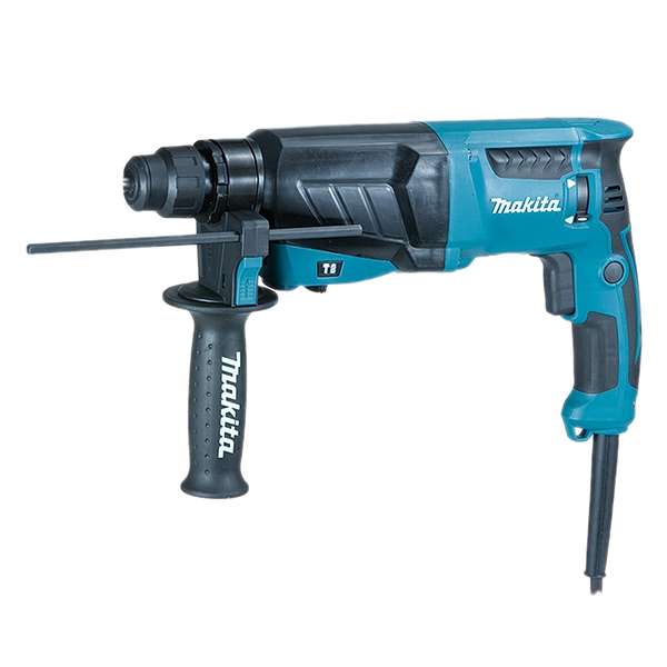 Makita 牧田 HR2630X6(110V) 26mm 四坑電錘側面產品圖,已裝上側柄及深度規