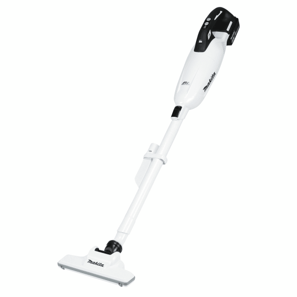 Makita 牧田 DCL284FRFW 18V 充電式吸塵機 (白色) 全機正面圖,連吸管及地板吸嘴