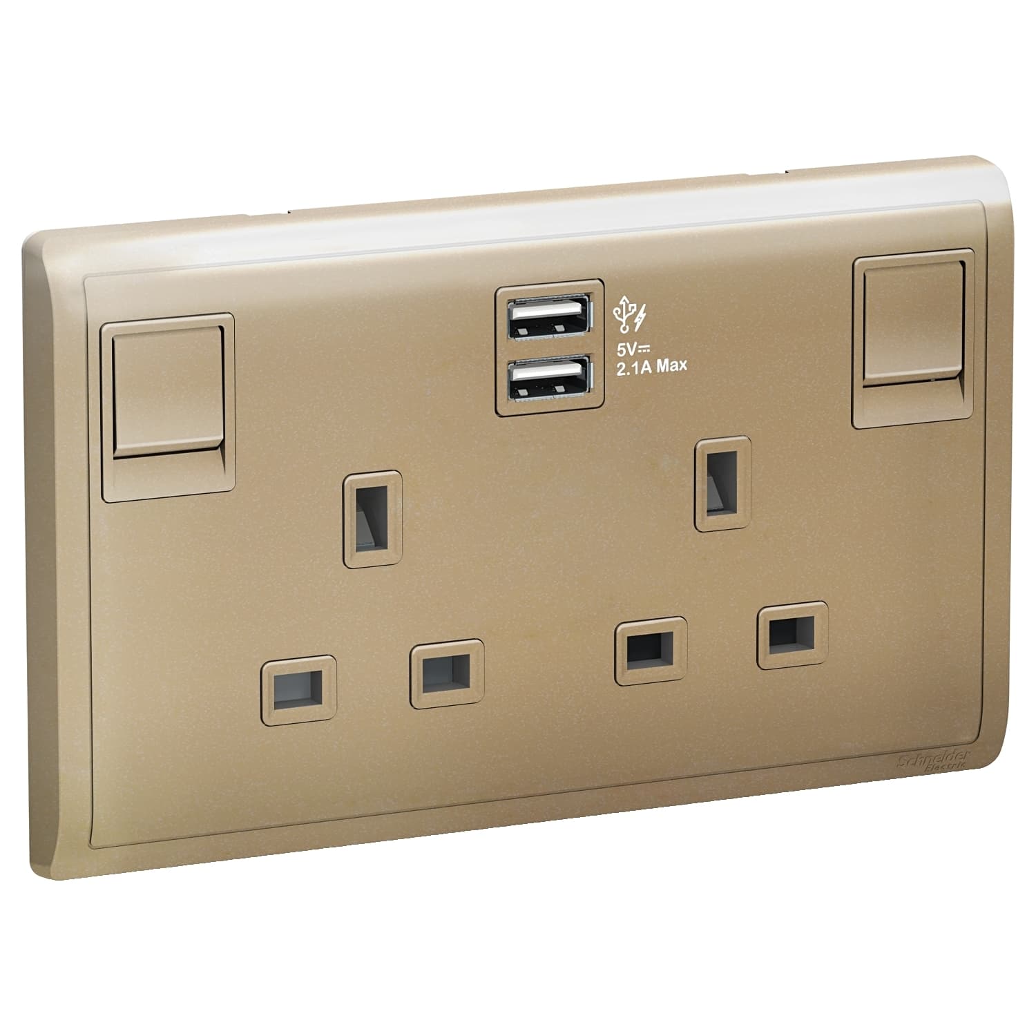 Schneider 施耐德電氣 Pieno 丰尚 13A 兩位連保護門有掣插座連兩位USB充電插座 E82T25USB_WG(沉醉金)香港行貨