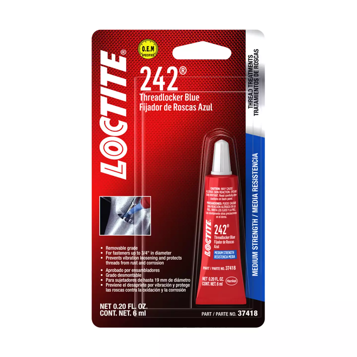 樂泰螺絲固定膠 #242 6ml 包裝正面