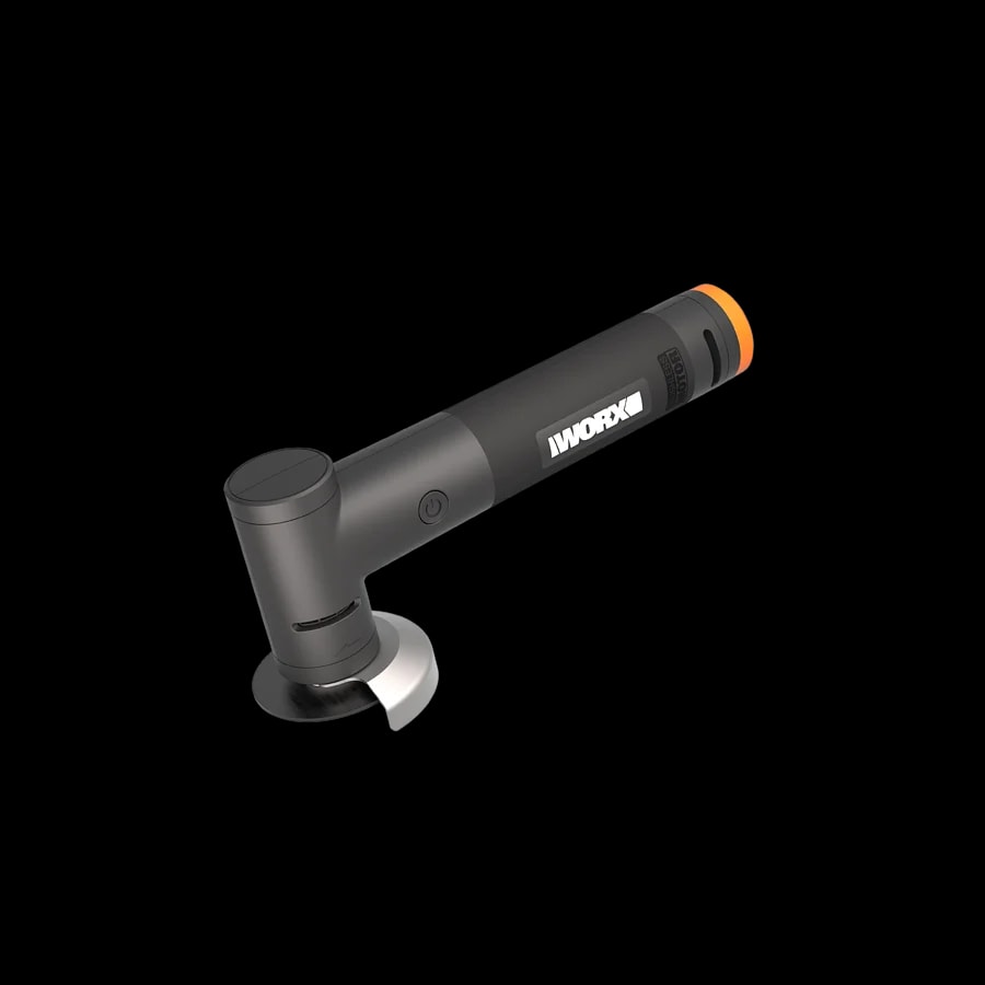WORX 威克士 WX741.9 迷你角磨機 斜角圖,可見電源開關與金屬護罩