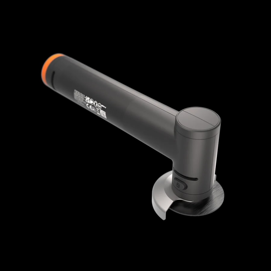 WORX 威克士 WX741.9 迷你角磨機 護罩、主軸鎖與銘牌細節