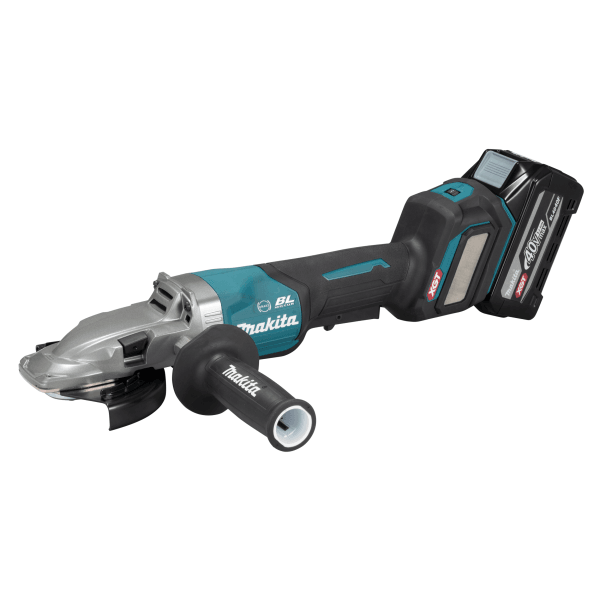 Makita 牧田 GA056GZ 40Vmax 充電式扁頭角向磨光機主圖,配 125mm 護罩及側手柄
