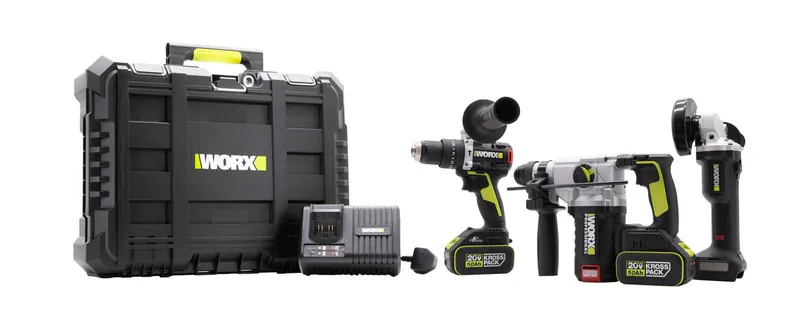 WORX 威克士 WU928 20V 無刷電錘/角磨機/衝擊鑽三寶 5.0Ah鋰電x2 6A充電器x1