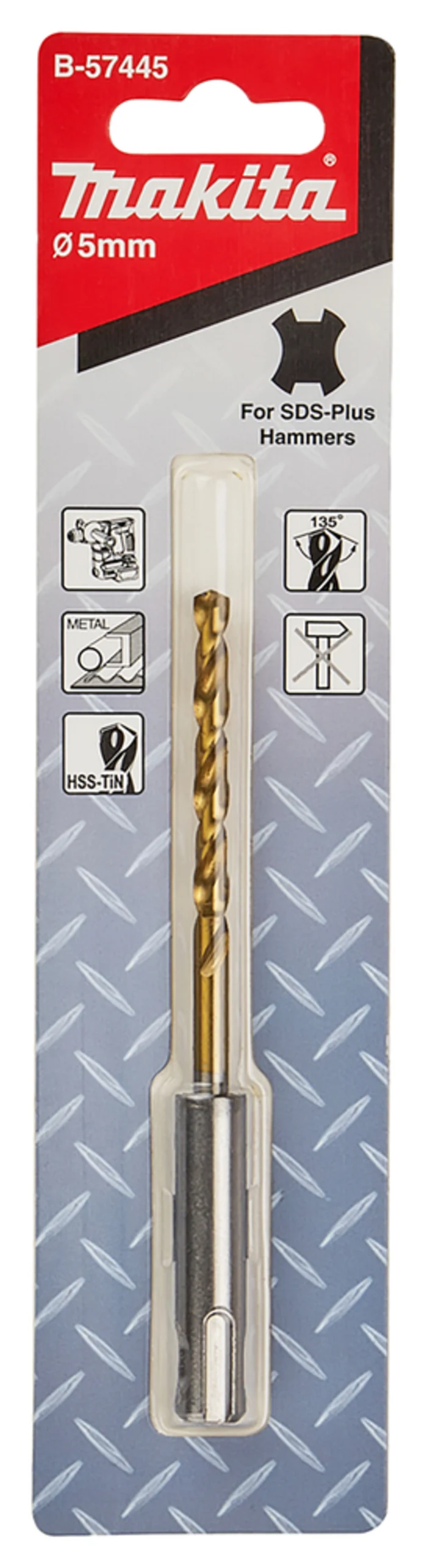 Makita B-57445 HSS鍍鈦金屬鑽頭5x116毫米(包裝正面)