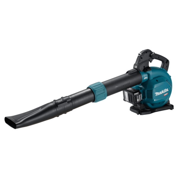 Makita UB003GZ 充電式吹風機側面圖,裝上扁噴嘴