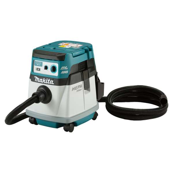 Makita 牧田 DVC157LZX4 18V x2 充電式集塵機 15L,白色機身配藍色底座及頂蓋,附盤繞式吸塵軟管