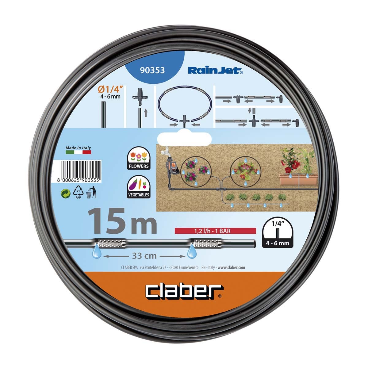 CLABER 90353 1/4" PE滴水喉 15m(包裝正面)
