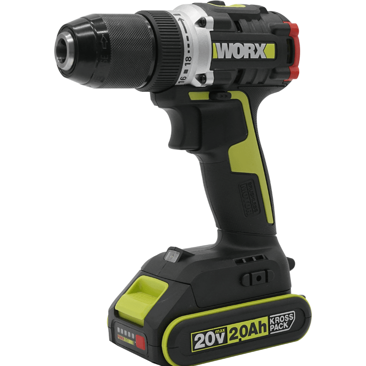 WORX 威克士 WU182X.9 20V 無刷雙速電鑽 淨機 正面立體圖(圖示電池另購)