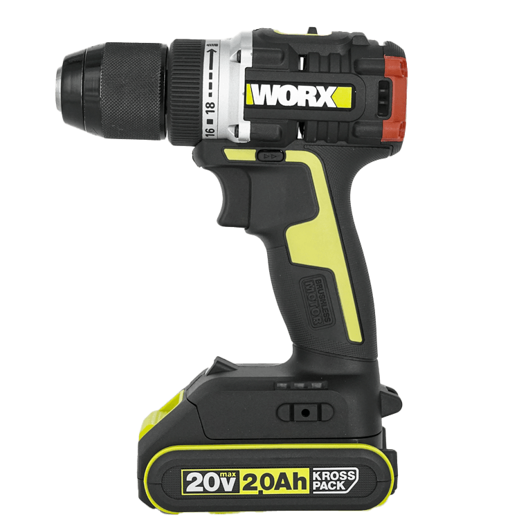 WORX 威克士 WU182X.9 20V 無刷雙速電鑽 淨機 側面圖(圖示電池另購)