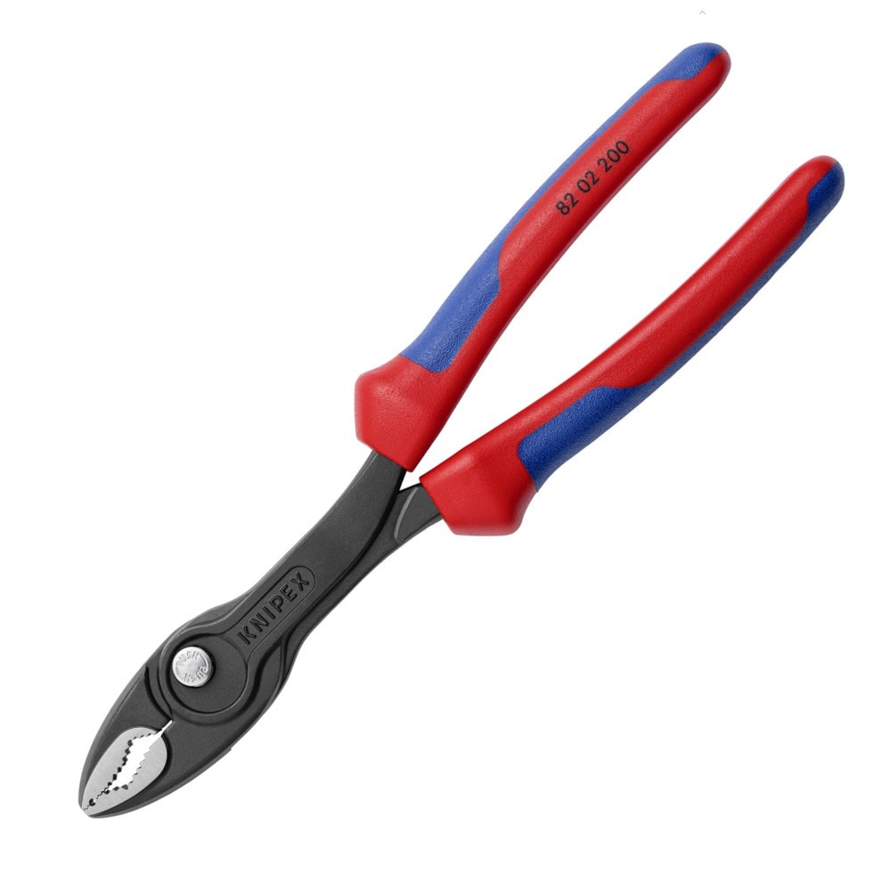 KNIPEX 82 02 200 厚膠柄特窄雙齒按鈕鯉魚鉗(四分之三側面)