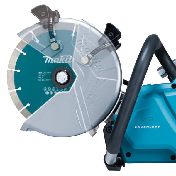 Makita CE003GZ 切斷機 230 毫米鋸片及可調校護罩特寫