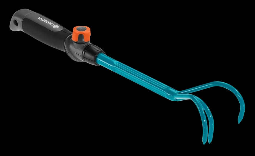 德國 GARDENA 8921-20 combisystem 三齒手耕耙白底產品圖
