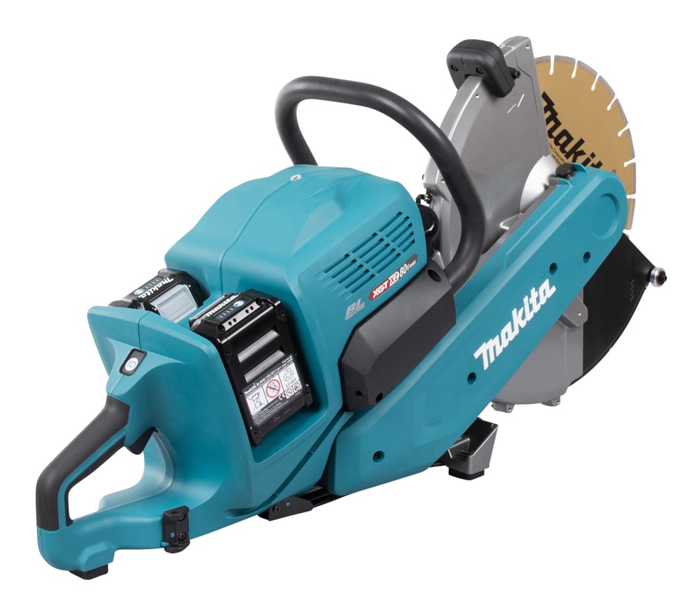 Makita 牧田 CE002GZ 充電式切斷機另一側斜角圖,可見雙電池插槽及提手