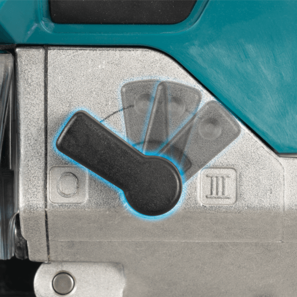 Makita 牧田 JV002GZ 曲線鋸機身側面的軌道切割設定調校桿特寫