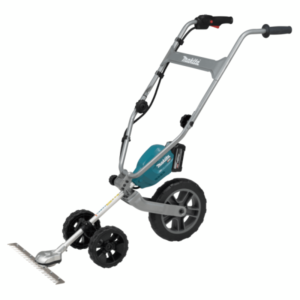 Makita 牧田 UG001GZ 40V 充電式手推修剪機淨機整機外觀,三輪機身及可折疊手柄