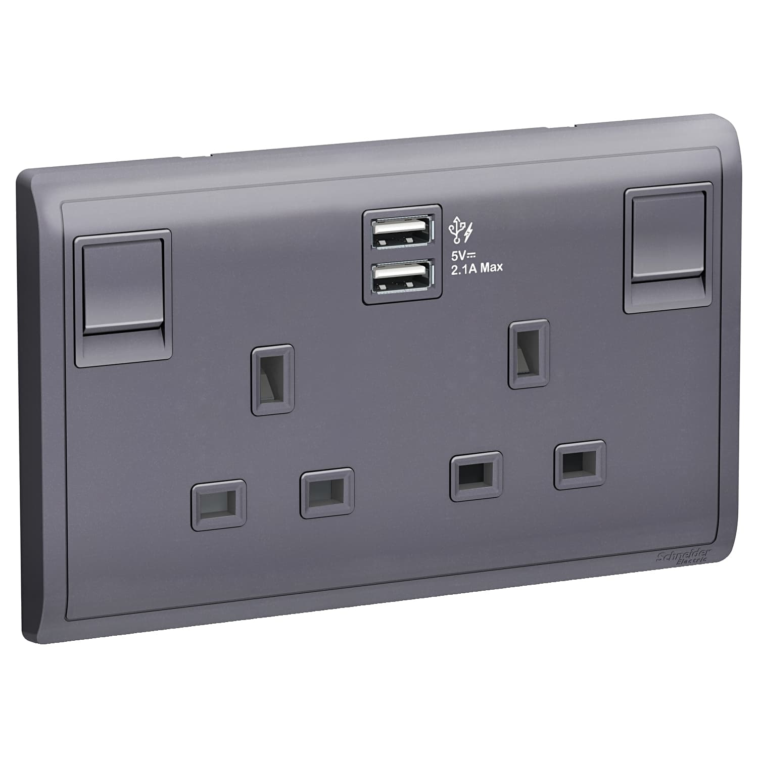 Schneider 施耐德電氣 Pieno 丰尚 13A 兩位連保護門有掣插座連兩位USB充電插座 E82T25USB_LS(薰衣草銀)香港行貨