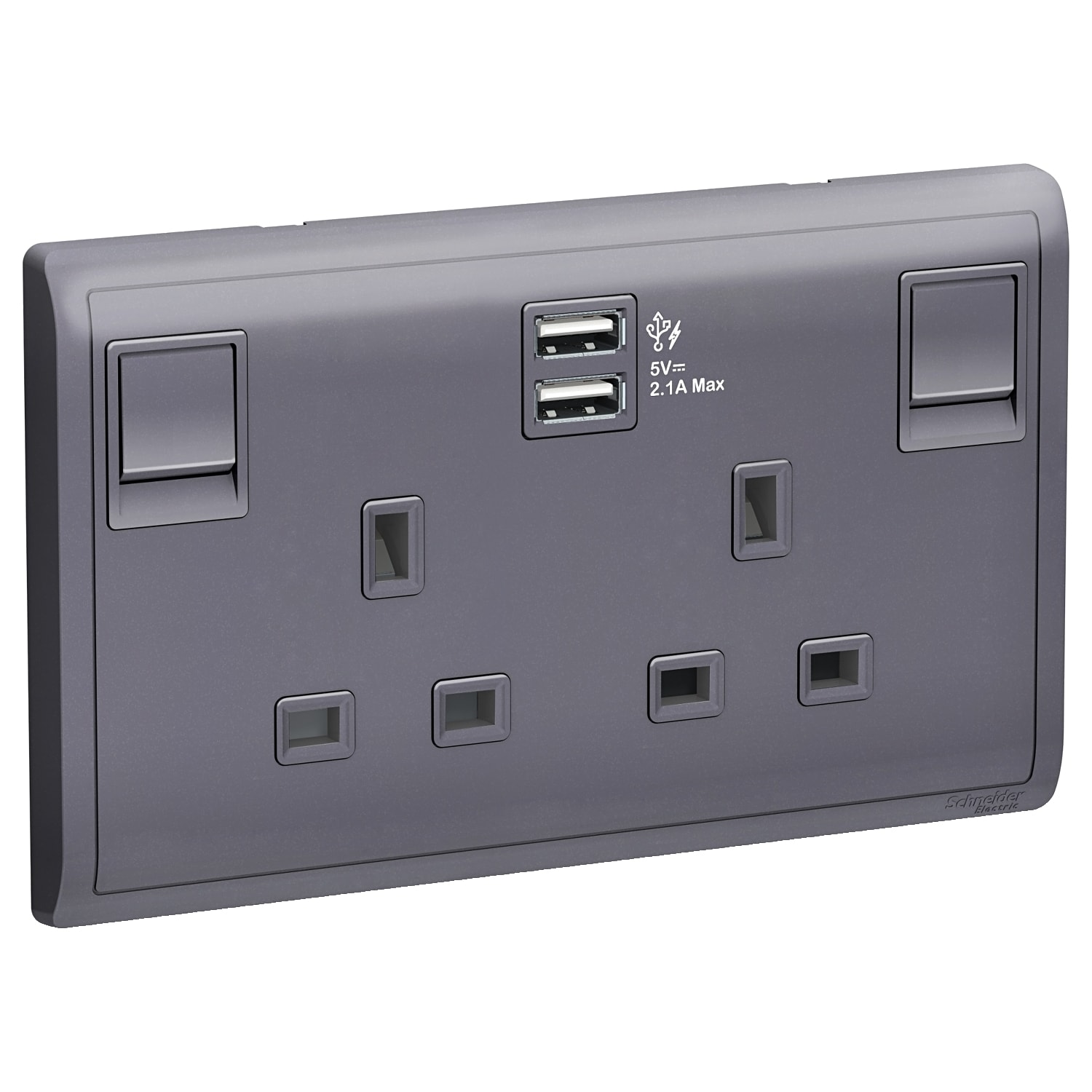 Schneider 施耐德 Pieno 丰尚 13A 兩位連保護門有掣插座連兩位USB充電插座(薰衣草銀)E82T25USB_LS