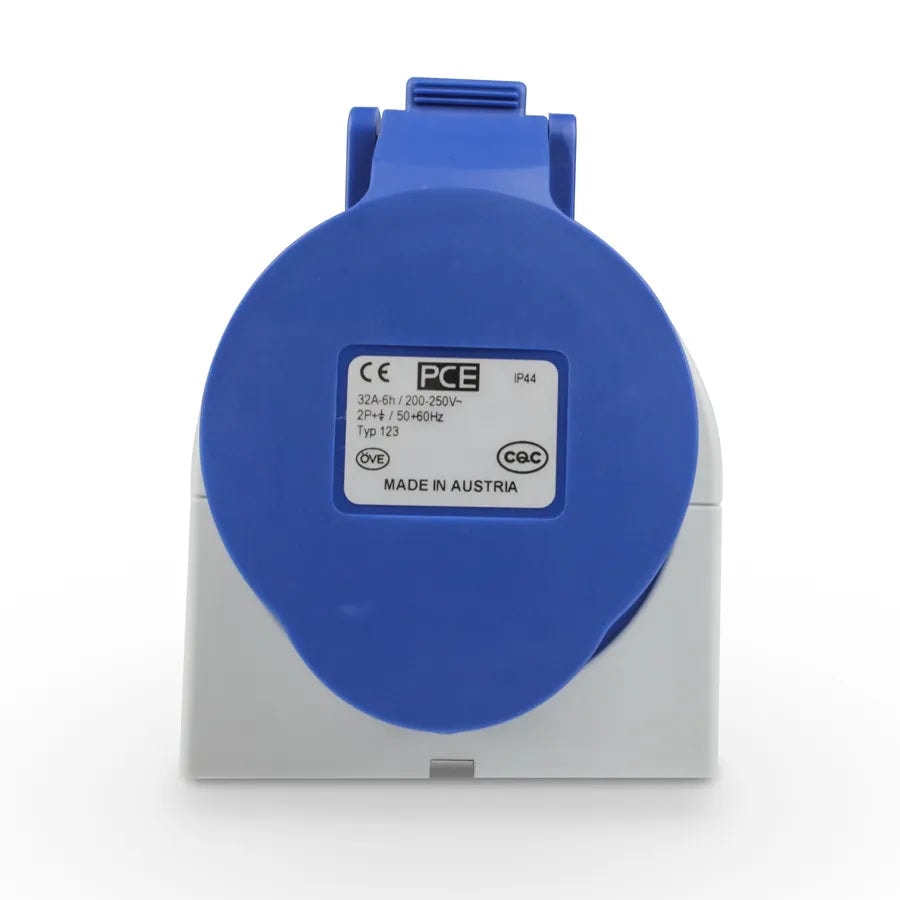 PCE 123 工業防水掛牆插座 32A 220V 3針 IP44(背面)