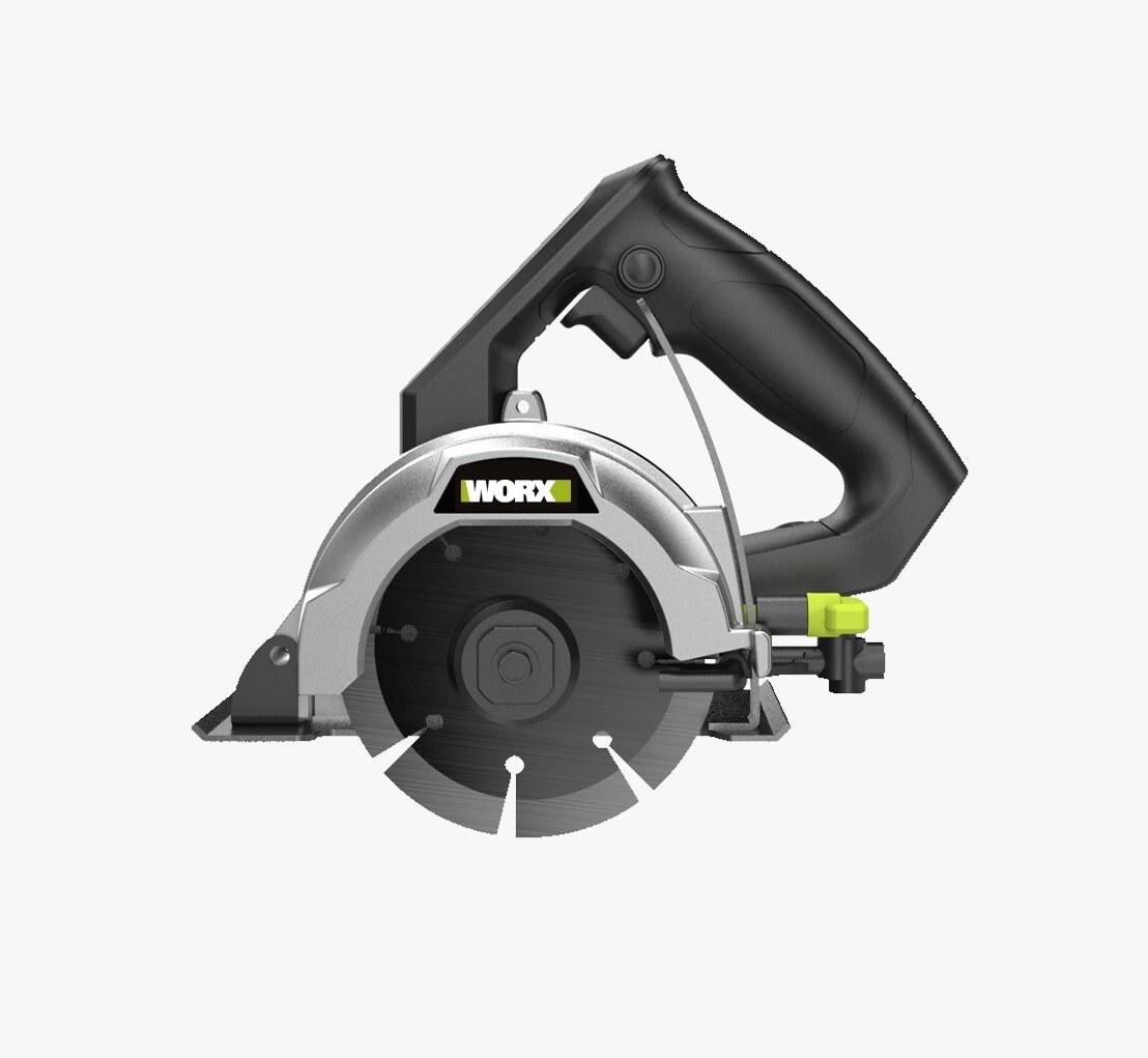 WORX 威克士 WE070SL 110V 1450W 110mm 可斜切 雲石機 側面產品圖