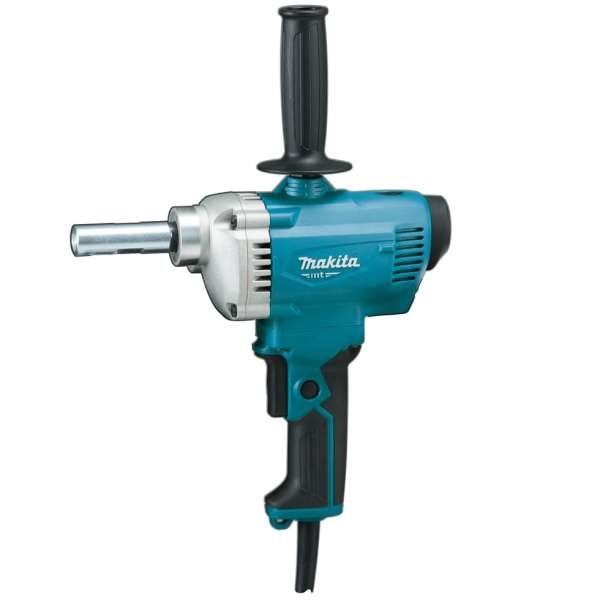 Makita 牧田 M6600XB(110V) 電動攪拌機側面全機圖,藍黑色機身、頂部側柄及攪拌軸