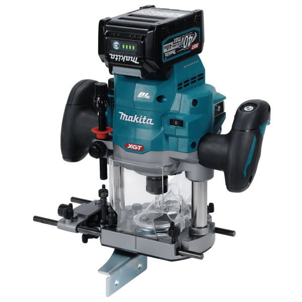 Makita 牧田 RP001GZ 40V 充電式柱塞式電木銑(雕刻機)淨機,已裝配直線導件及集塵嘴