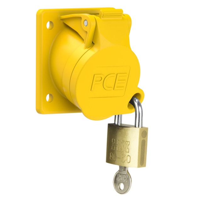 PCE 413-4 16A 110V 3針 IP44 防水斜入牆盤面插座(三面,蓋閉合)