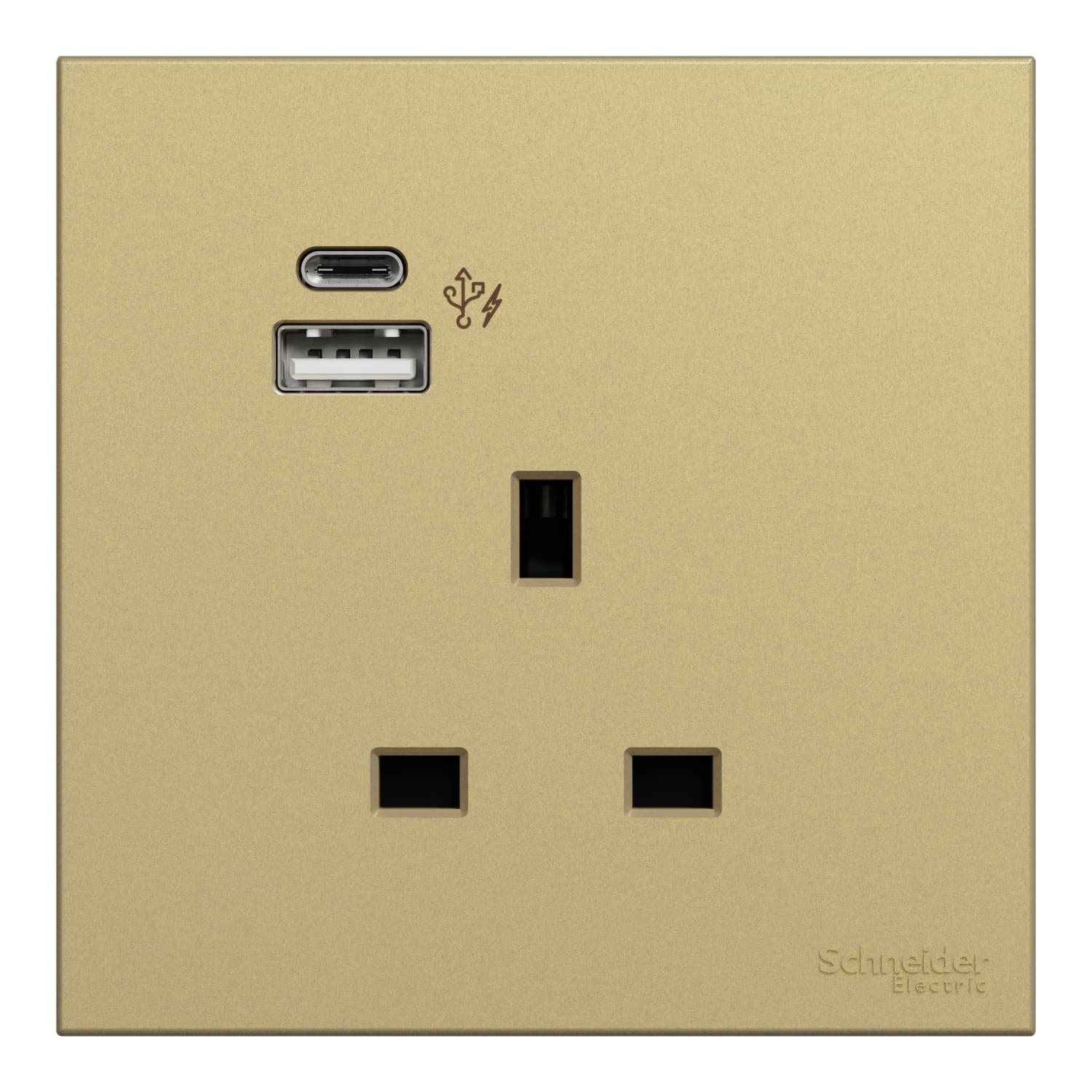 Schneider 施耐德電氣 AvatarOn C 奐然 13A 單位連保護門插座連兩位USB充電插座 Type A+C E87426ACUSB_WG(沉醉金)香港行貨