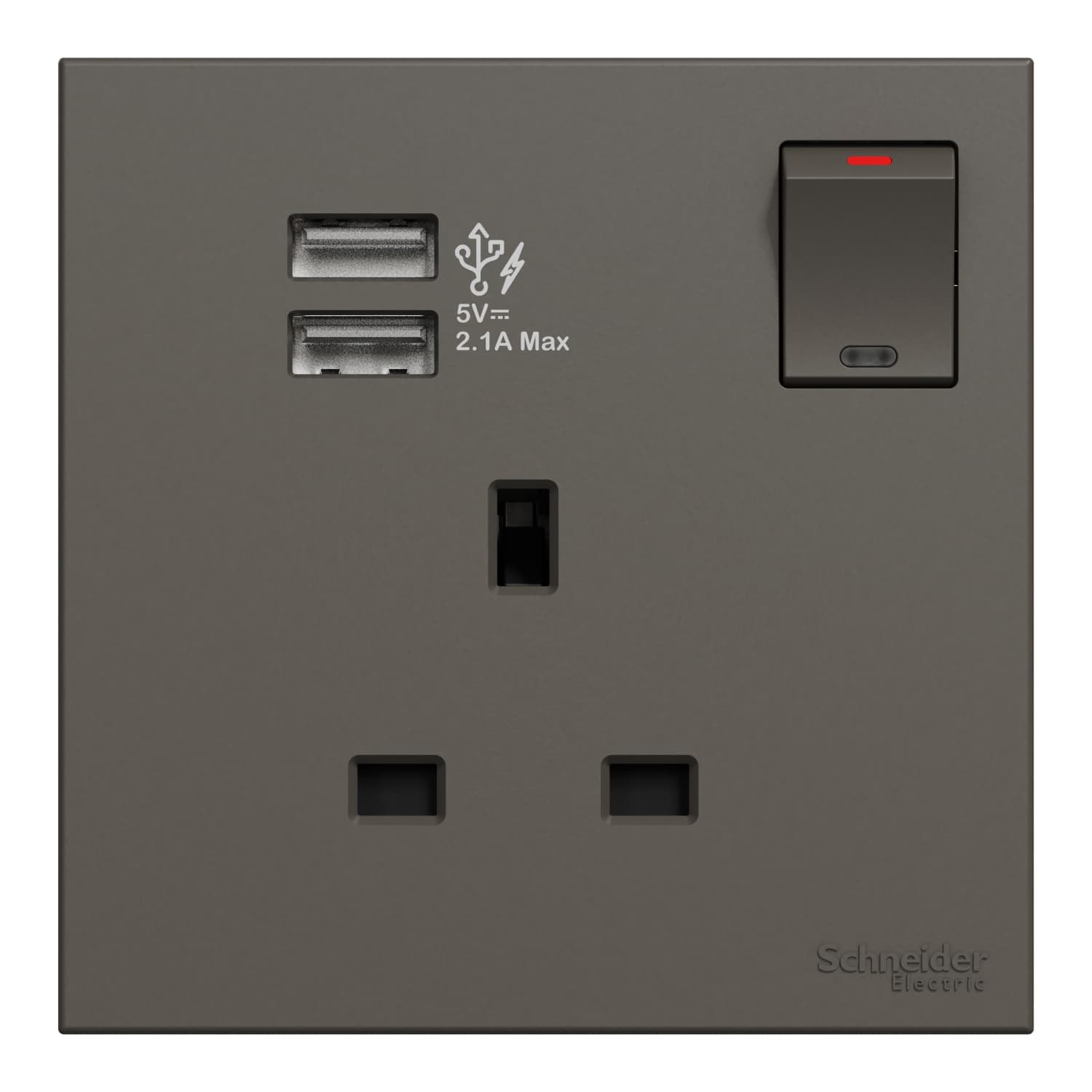 Schneider 施耐德電氣 AvatarOn C 奐然 13A 單位連保護門有掣插座連兩位USB充電插座 E8715USB_DG(石墨灰)香港行貨