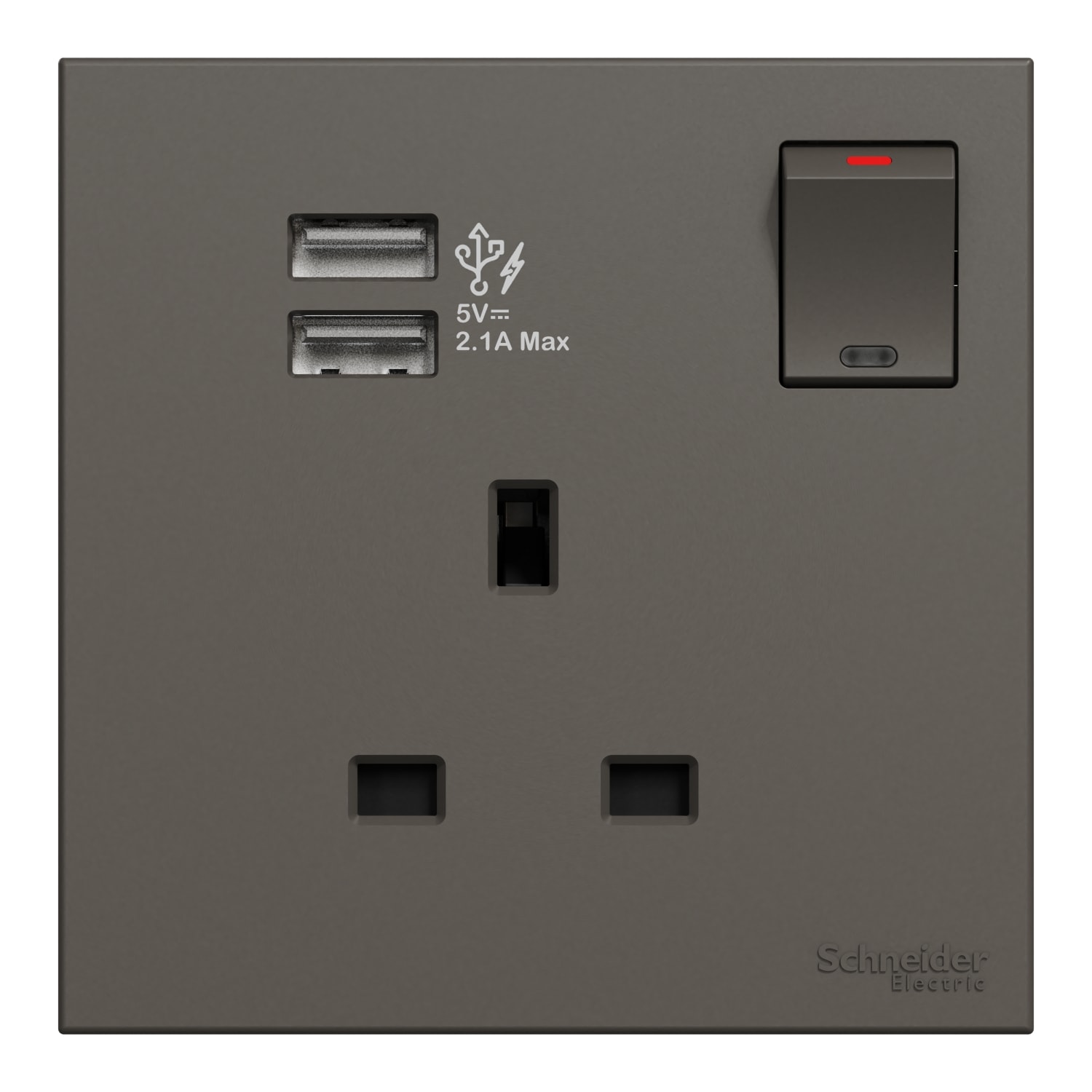Schneider 施耐德 AvatarOn C 奐然 13A 單位連保護門有掣插座連兩位USB充電插座(石墨灰)