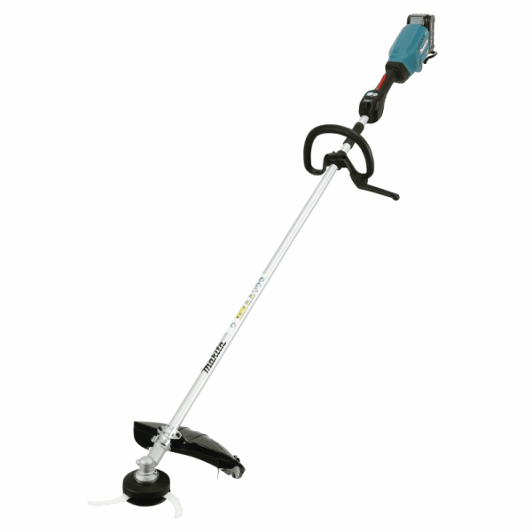 Makita 牧田 UR017GZ 40V 充電式割草機全機外觀,O 型環形把手及尼龍繩切割頭