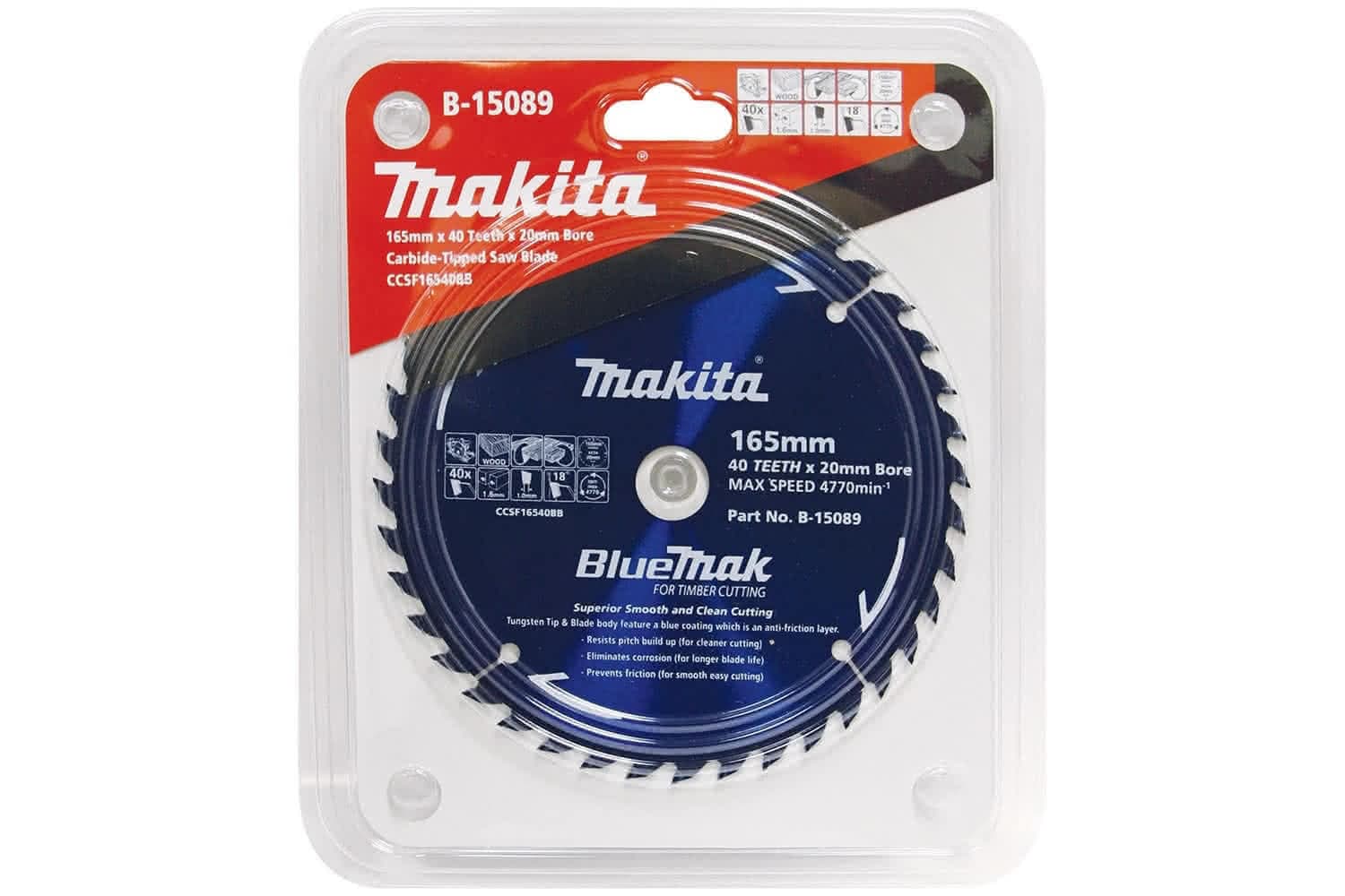 Makita 牧田 B-15089 硬質合金鋸片165X20X40T