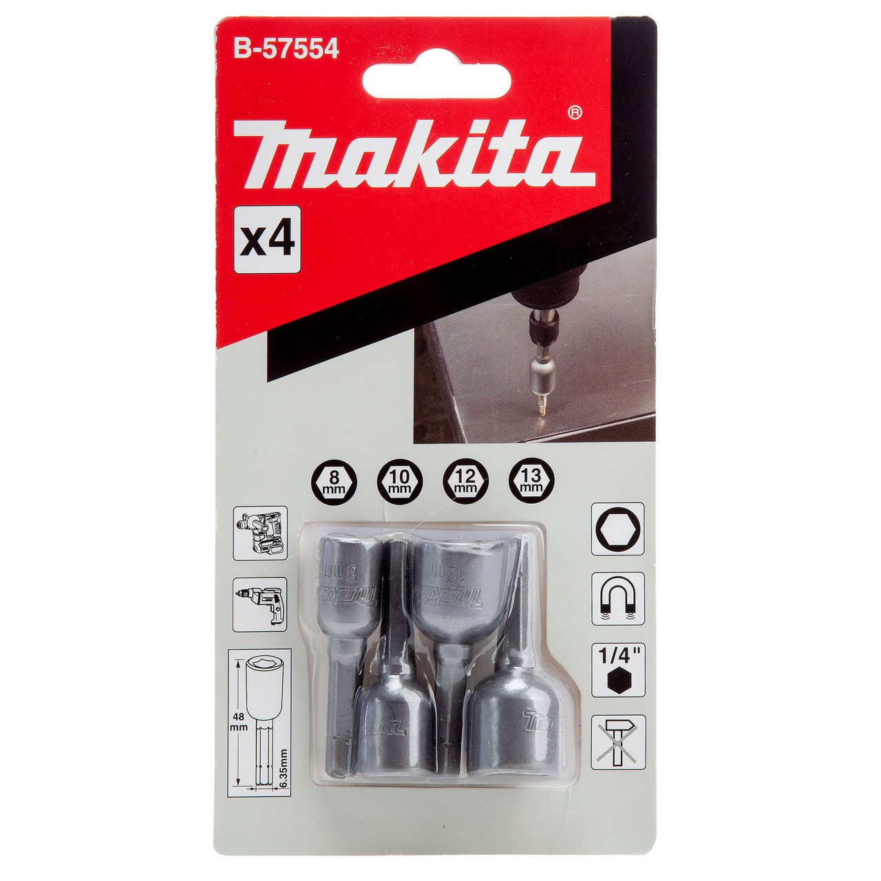 Makita B-57554 磁性套筒4件裝(包裝正面)