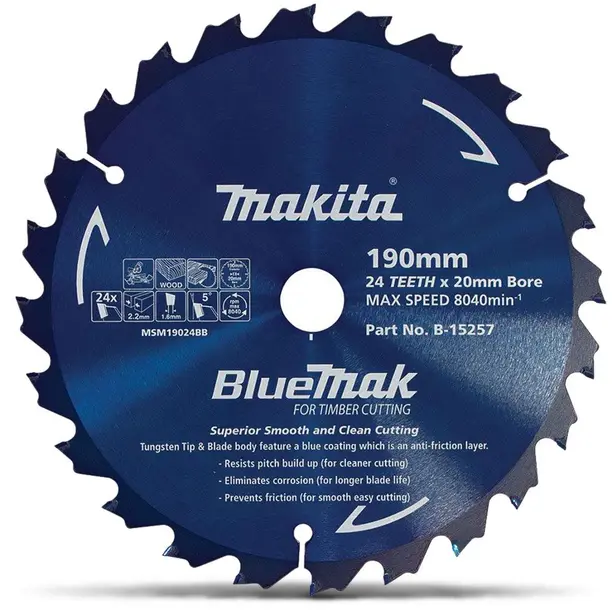 Makita B-15257 硬質合金鋸片 190X20X24T(正面)