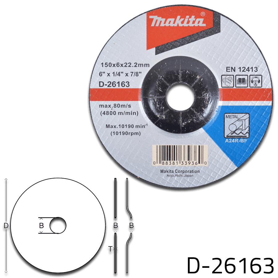 Makita D-26163 磨輪150X6X22.23 A24R(正面)