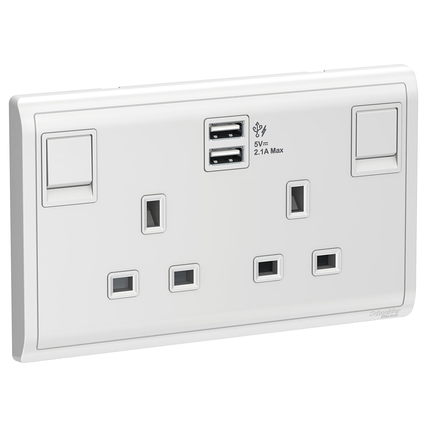 Schneider 施耐德電氣 Pieno 丰尚 13A 兩位連保護門有掣插座連兩位USB充電插座 E82T25USB_WE(白)香港行貨