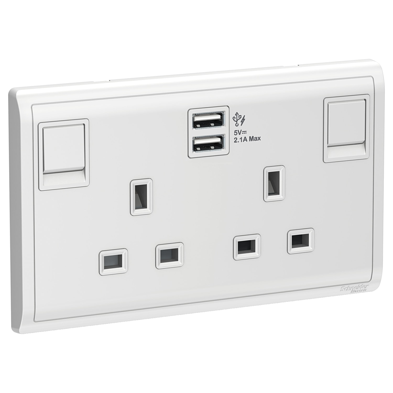 Schneider 施耐德 Pieno 丰尚 13A 兩位連保護門有掣插座連兩位USB充電插座(白)E82T25USB_WE
